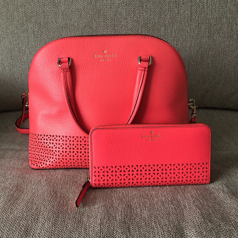 Hot pink/corral Kate Spade crossbody/wallet set